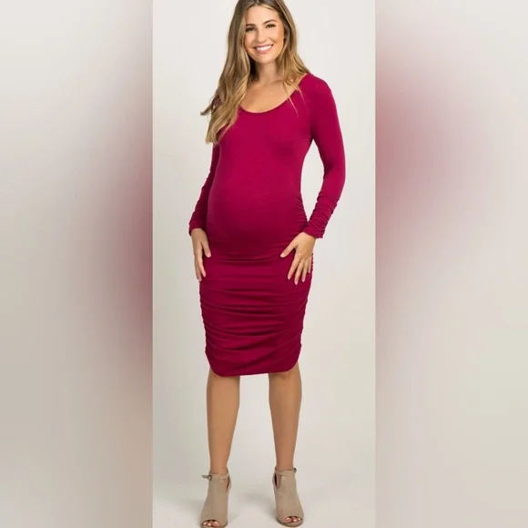 fitted lace wedding dress Long Sleeves Scoop Short Maternity Dress – Glamix Maternity